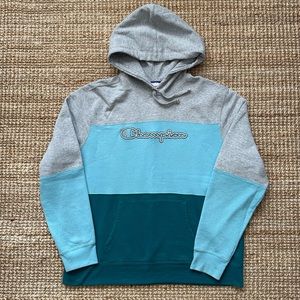 Champion Authentic Athleticwear Pullover Hoodie / Grey Blue Teal / Size XL